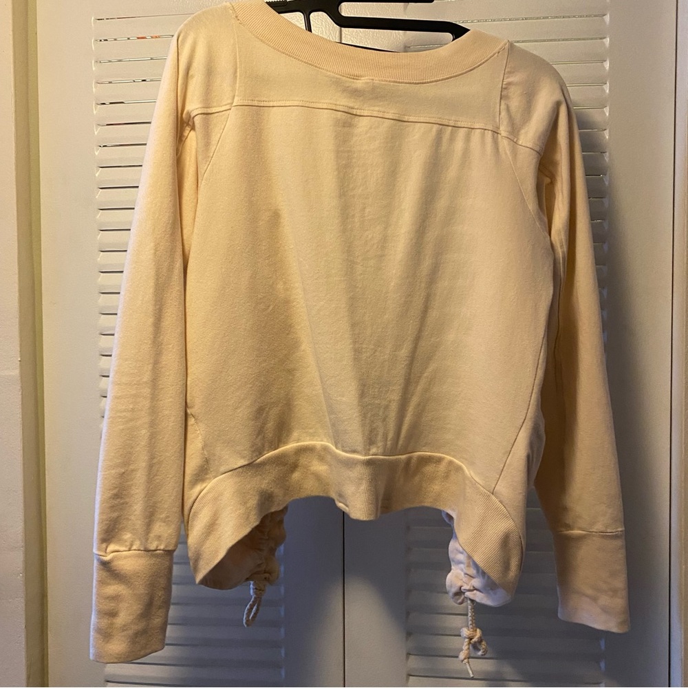 Fishbone Adjustable Length Ruched Creme Long Sleeve Top With Pockets Size M - Picture 4 of 5